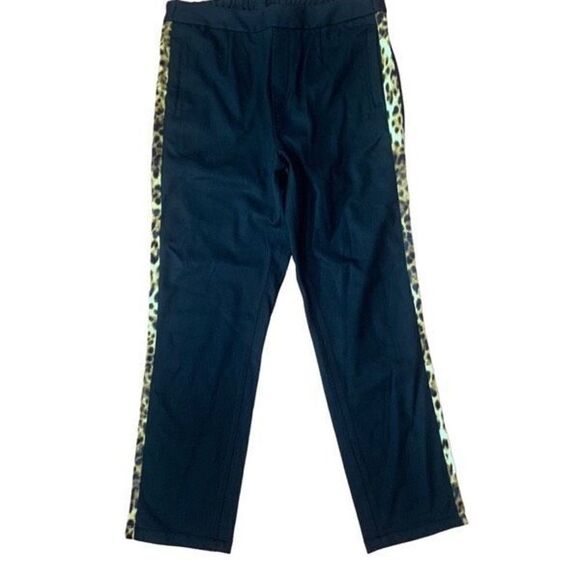 Velvet By Graham & Spencer Black Leopard Side Print Casual Pants Large - Picture 1 of 8